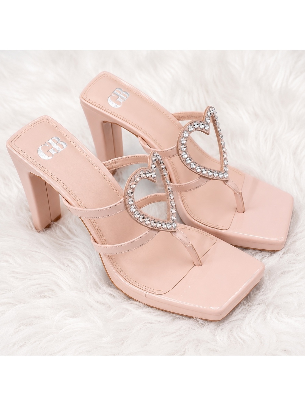 Gianni Bini GB “The Heart” Rhinestone Heart Platform Thong Heeled Sandals Pink - Picture 4 of 13